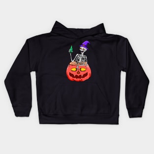 skull relaxing on pumpkin Kids Hoodie